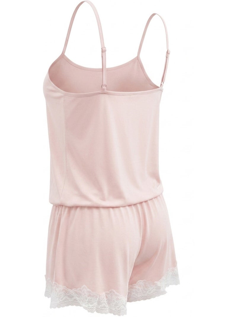 OZABI Pyjama Femme Viscose Débardeur Col V Dentelle Toucher Doux Rose - Kiabi