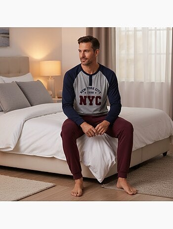 Ozabi pyjama homme doublé polaire broderie new york city