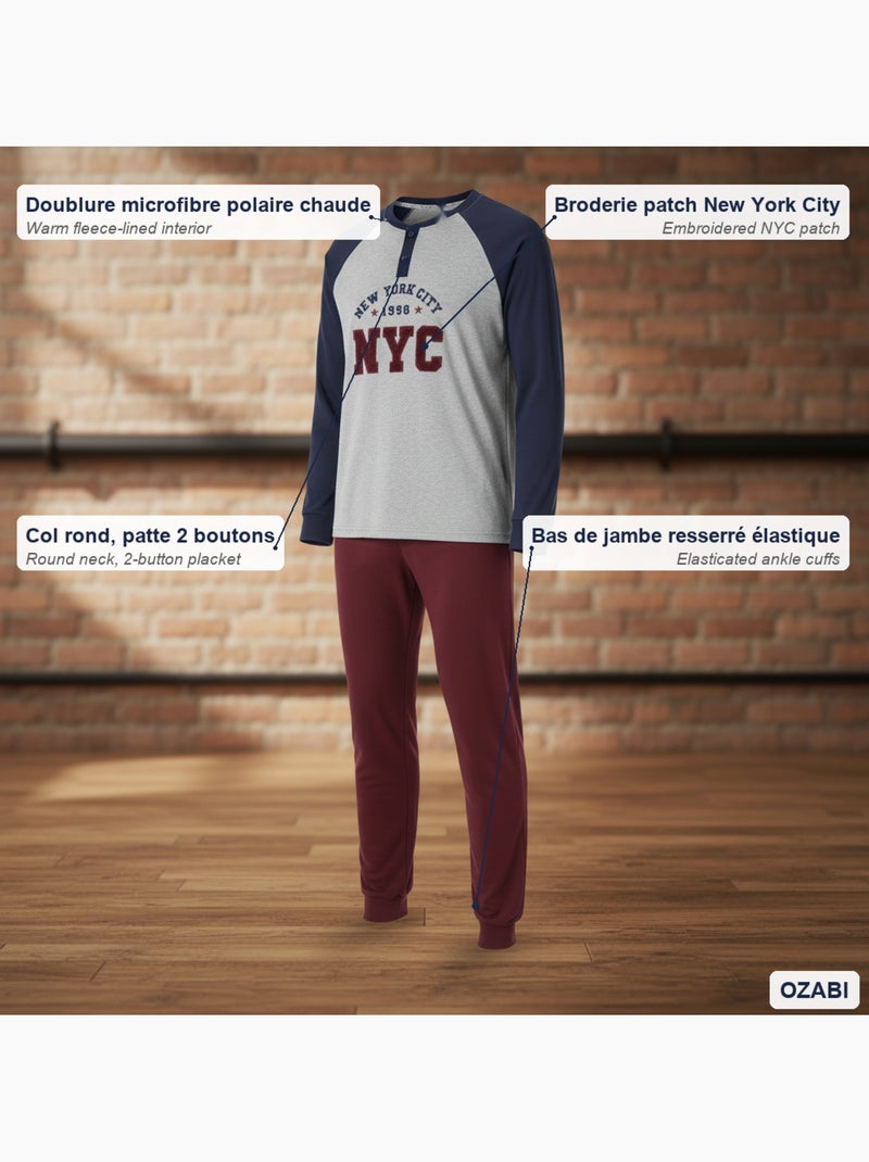 Ozabi pyjama homme doublé polaire broderie new york city Bleu marine - Kiabi