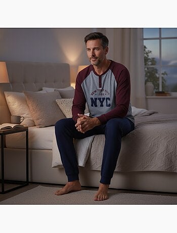 Ozabi pyjama homme doublé polaire broderie new york city