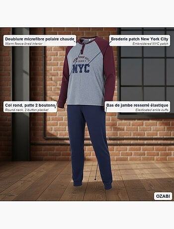 Ozabi pyjama homme doublé polaire broderie new york city