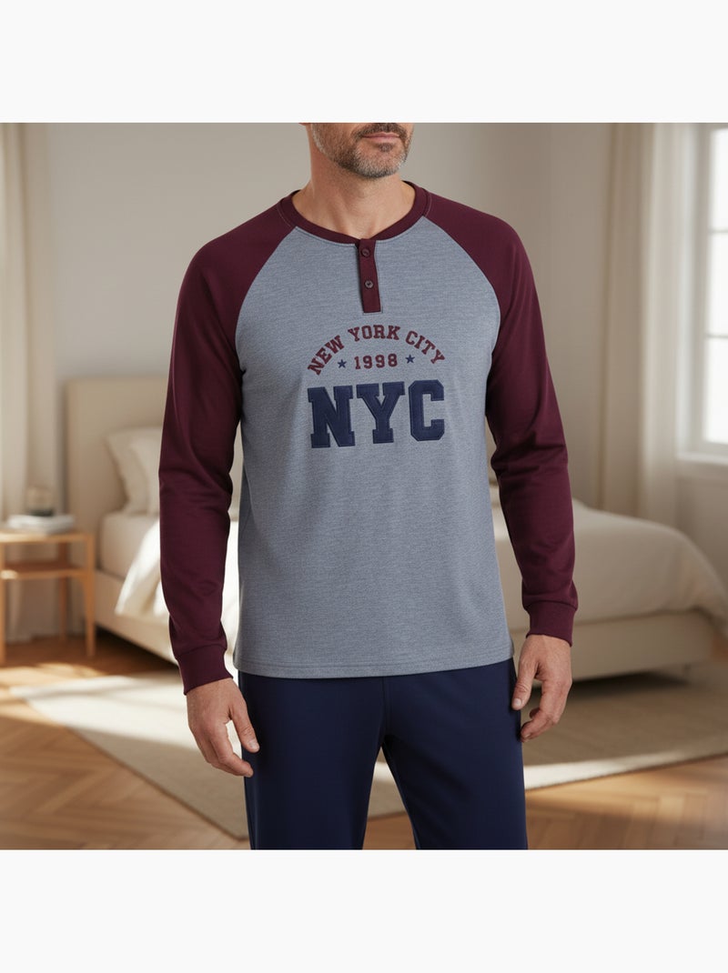 Ozabi pyjama homme doublé polaire broderie new york city Bordeaux - Kiabi