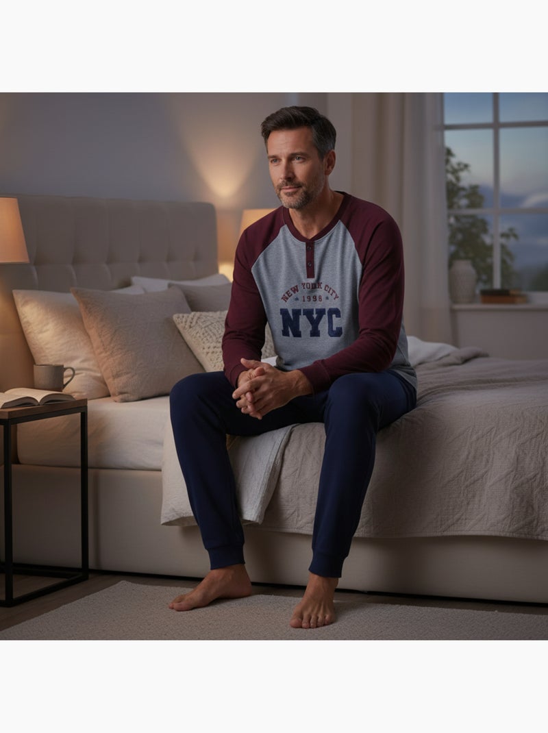 Ozabi pyjama homme doublé polaire broderie new york city Bordeaux - Kiabi