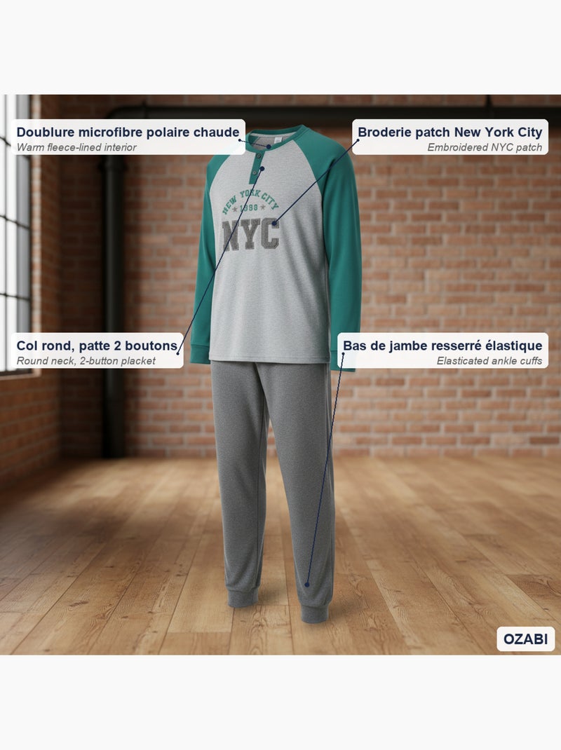 Ozabi pyjama homme doublé polaire broderie new york city Vert - Kiabi