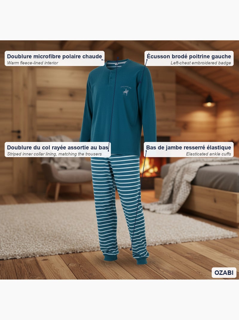 Ozabi pyjama homme doublé polaire écusson brodé Bleu - Kiabi