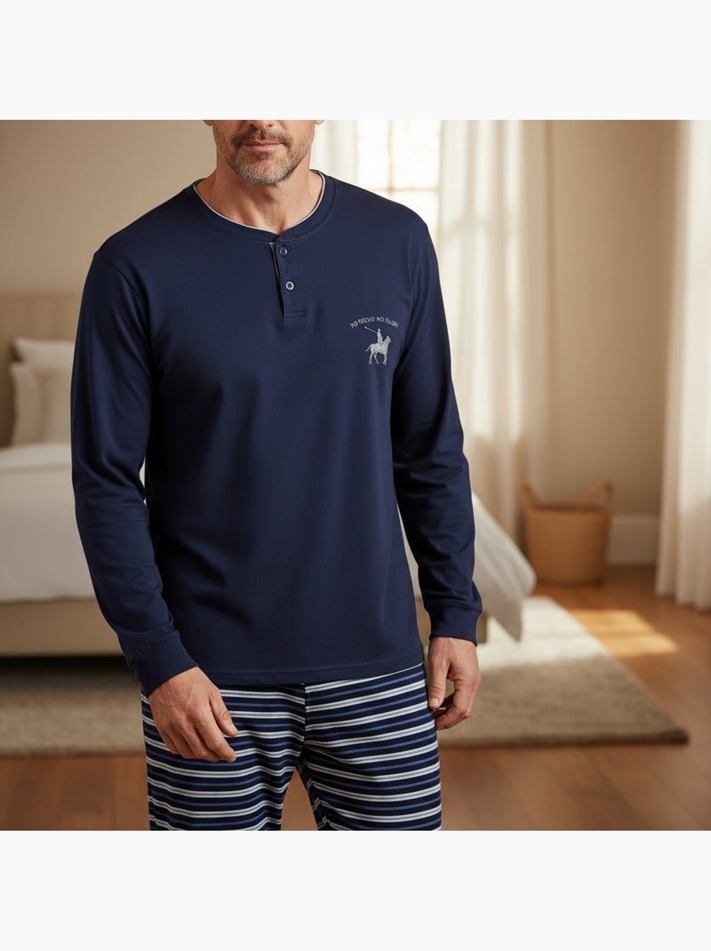 Ozabi pyjama homme doublé polaire écusson brodé Bleu marine - Kiabi