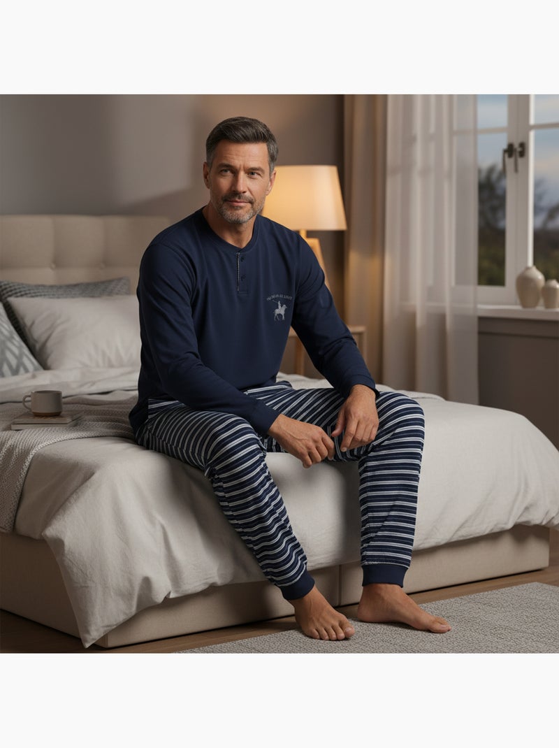 Ozabi pyjama homme doublé polaire écusson brodé Bleu marine - Kiabi