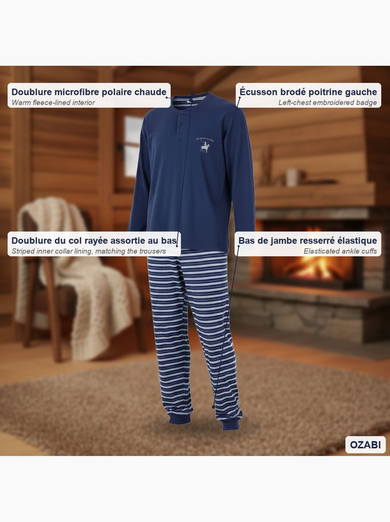 Ozabi pyjama homme doublé polaire écusson brodé Bleu marine - Kiabi