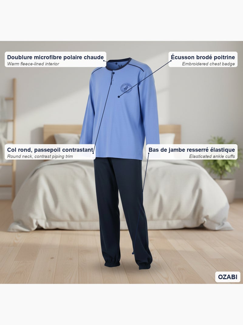 Ozabi pyjama homme doublé polaire écusson brodé Ciel - Kiabi