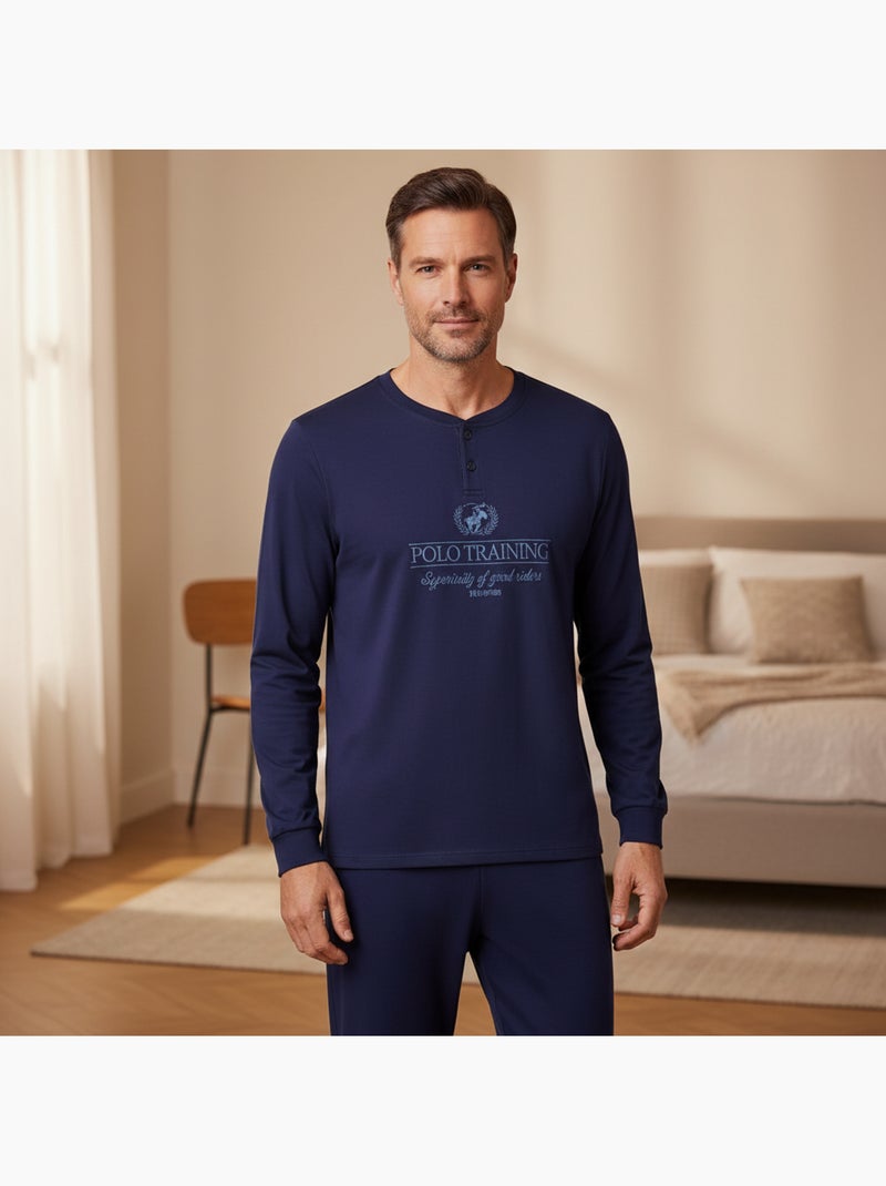 Ozabi pyjama homme doublé polaire print brodé Bleu marine - Kiabi