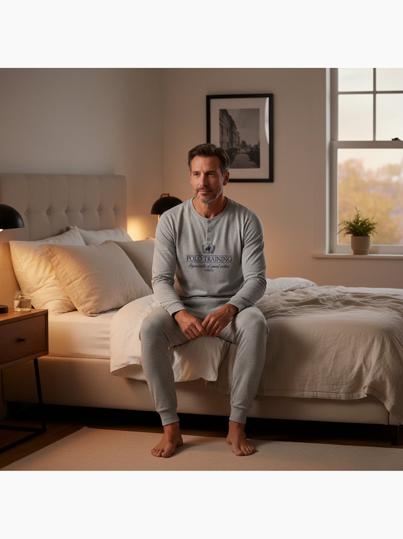 Ozabi pyjama homme doublé polaire print brodé Gris - Kiabi