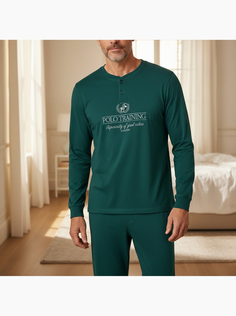 Ozabi pyjama homme doublé polaire print brodé Vert - Kiabi
