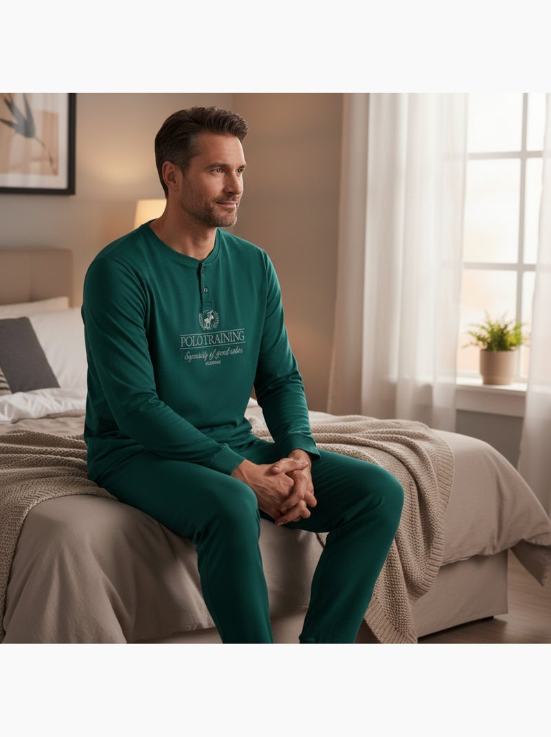 Ozabi pyjama homme doublé polaire print brodé Vert - Kiabi
