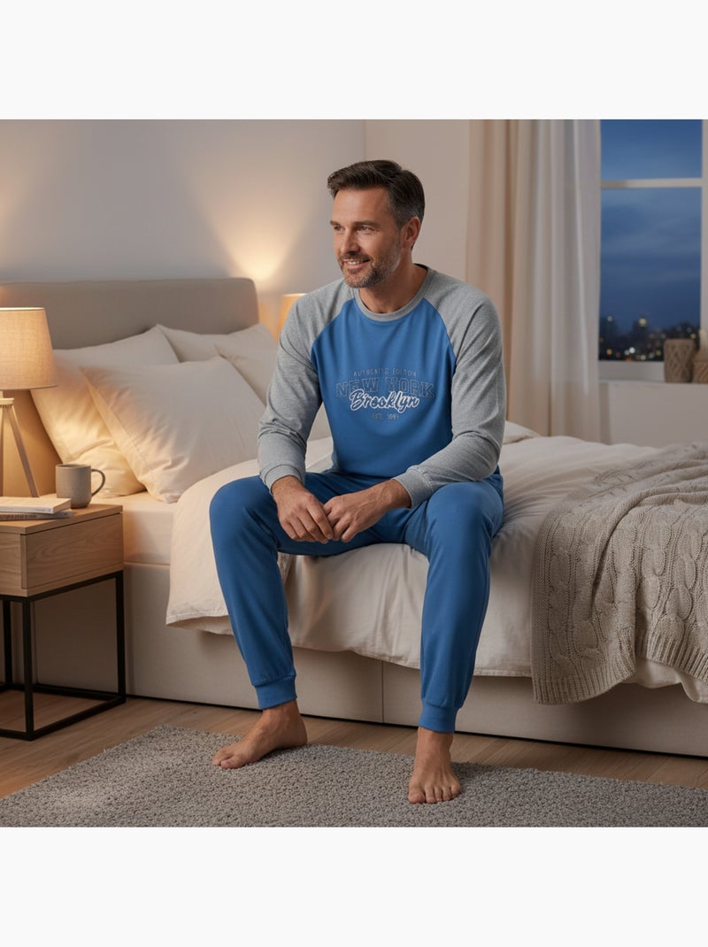Ozabi pyjama homme doublé polaire raglan brodé Bleu - Kiabi