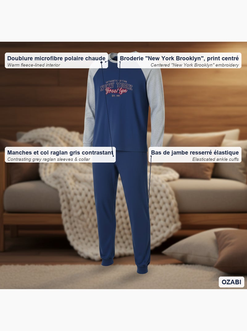 Ozabi pyjama homme doublé polaire raglan brodé Bleu marine - Kiabi