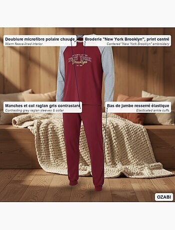 Ozabi pyjama homme doublé polaire raglan brodé