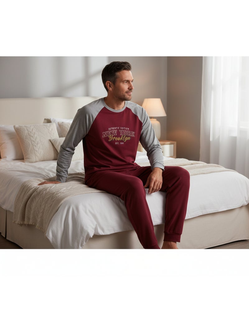 Ozabi pyjama homme doublé polaire raglan brodé Bordeaux - Kiabi