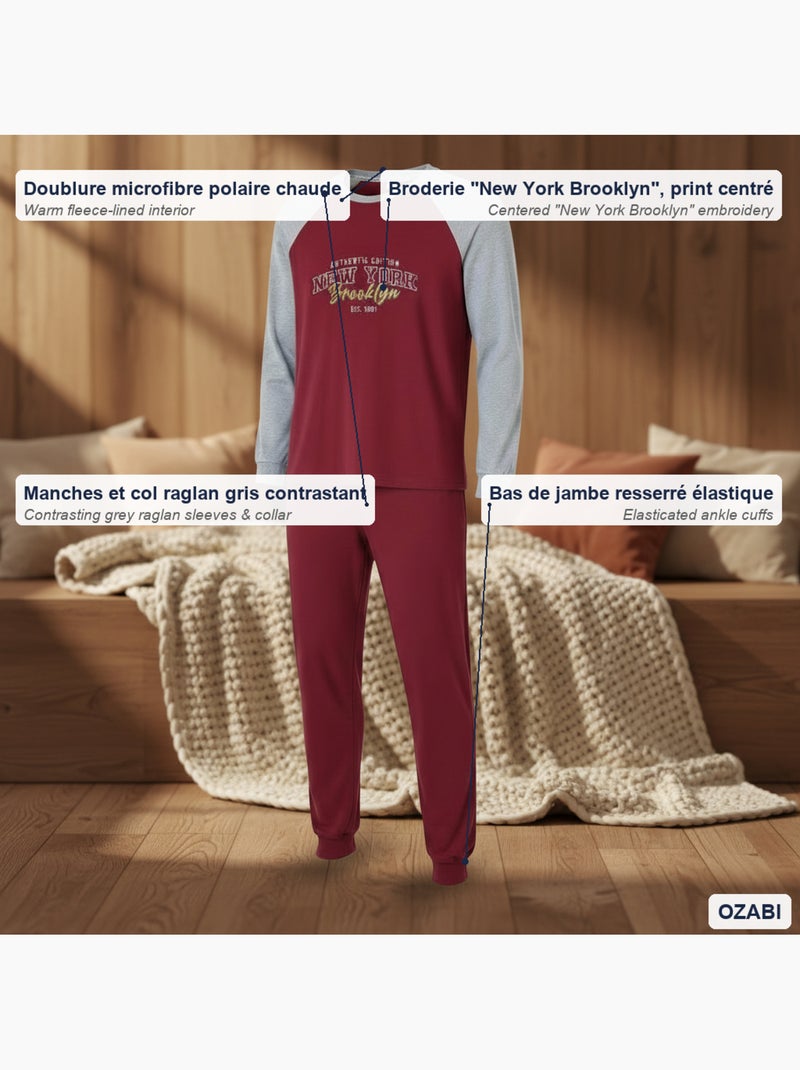 Ozabi pyjama homme doublé polaire raglan brodé Bordeaux - Kiabi