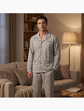 OZABI Pyjama Homme Long Boutonne Col Chemise Ultra Doux