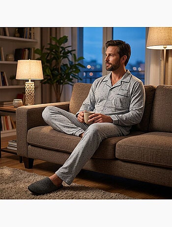 OZABI Pyjama Homme Long Boutonne Col Chemise Ultra Doux