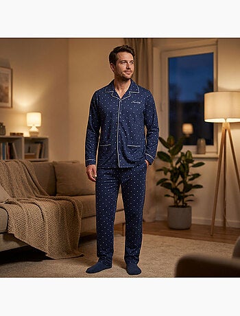 OZABI Pyjama Homme Long Boutonne Col Chemise Ultra Doux