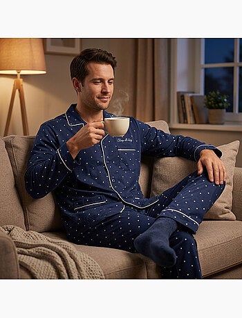 OZABI Pyjama Homme Long Boutonne Col Chemise Ultra Doux