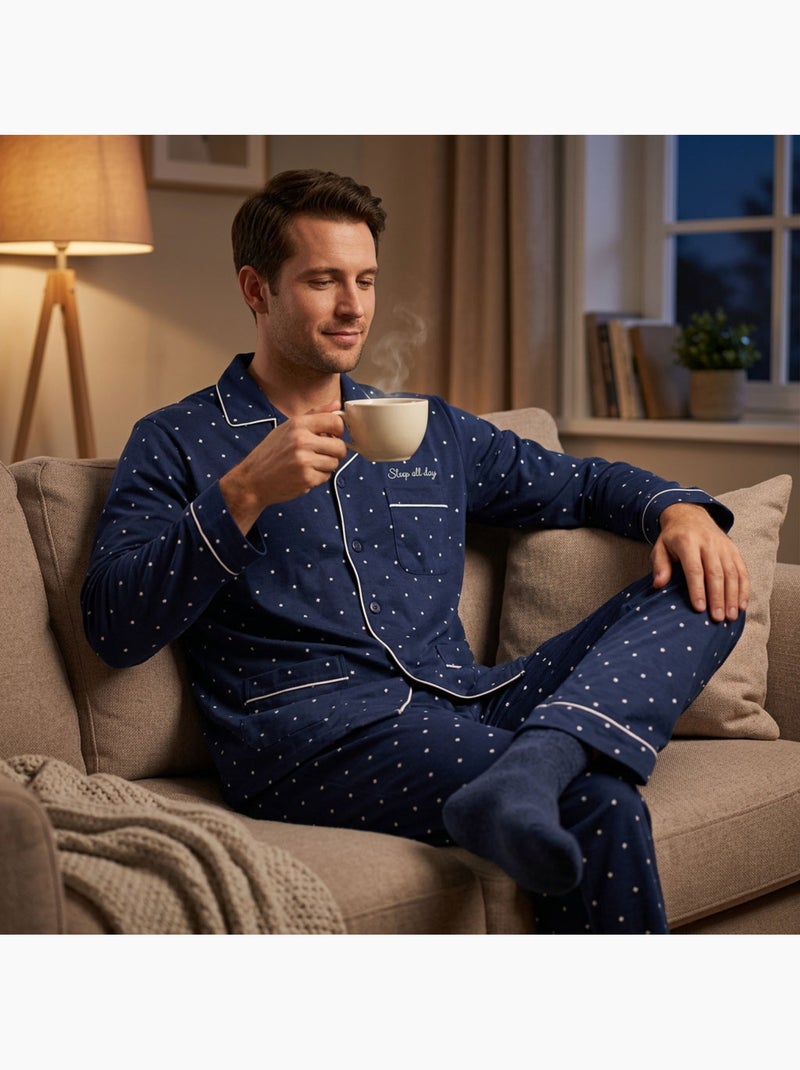 OZABI Pyjama Homme Long Boutonne Col Chemise Ultra Doux Bleu - Kiabi