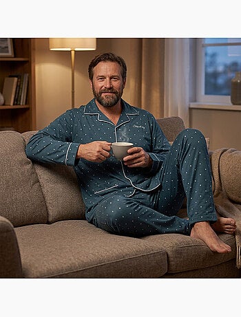 OZABI Pyjama Homme Long Boutonne Col Chemise Ultra Doux