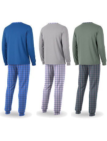 Ozabi pyjama homme long pack de 3, coton doublé polaire, col boutonné