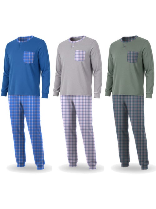 Ozabi pyjama homme long pack de 3, coton doublé polaire, col boutonné - Kiabi Ozabi pyjama homme long pack de 3, coton doublé polaire, col boutonné - Kiabi