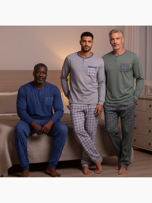 Ozabi pyjama homme long pack de 3, coton doublé polaire, col boutonné - Kiabi Ozabi pyjama homme long pack de 3, coton doublé polaire, col boutonné - Kiabi