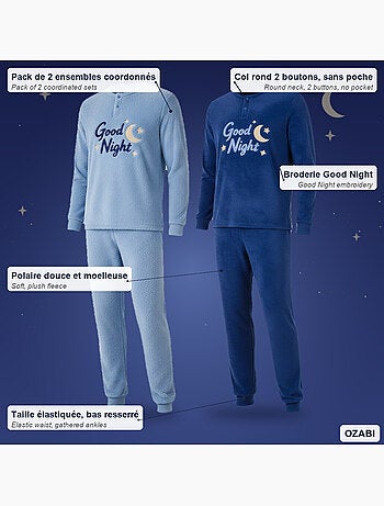 Ozabi pyjama homme pack de 2, polaire douce et moelleuse, broderie