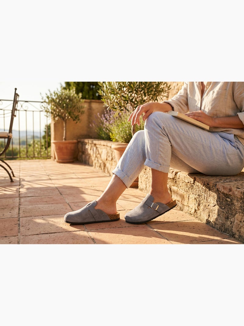 OZABI Sabots femme confort boucle ajustable semelle liège Gris - Kiabi