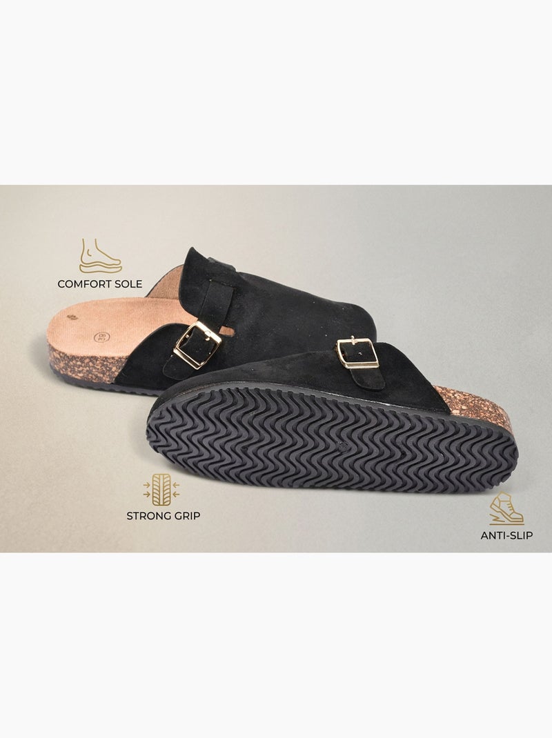 OZABI Sabots femme confort boucle ajustable semelle liège Noir - Kiabi