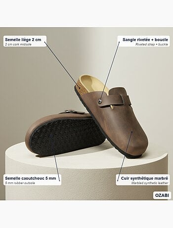 Ozabi sabots homme cuir synthétique boucle ajustable semelle liège