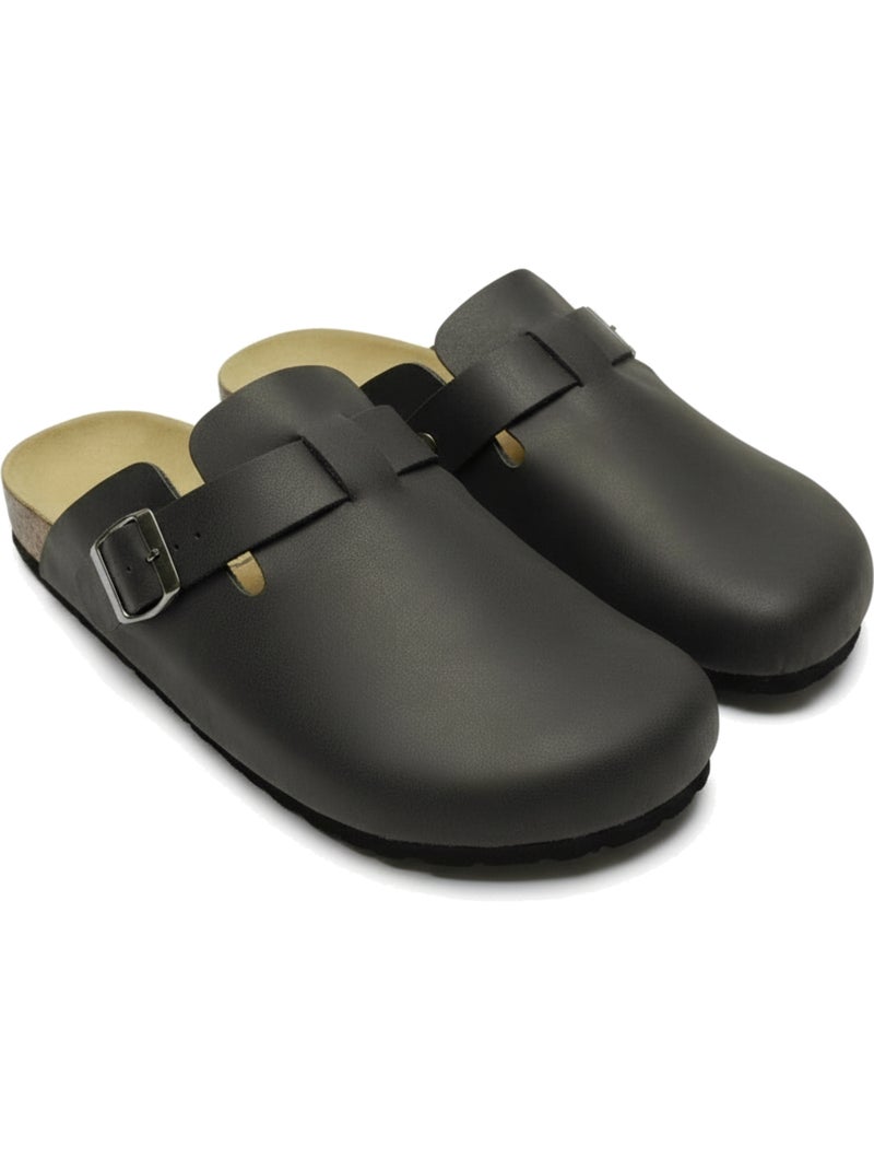 Ozabi sabots homme cuir synthétique boucle ajustable semelle liège Noir - Kiabi
