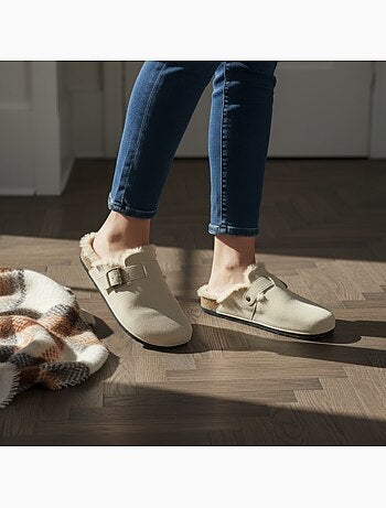 Ozabi sabots mules femme fourrées suédine boucle ajustable