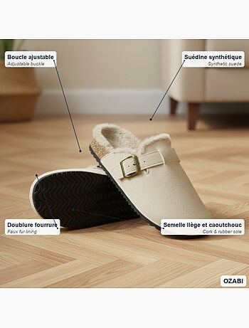 Ozabi sabots mules femme fourrées suédine boucle ajustable
