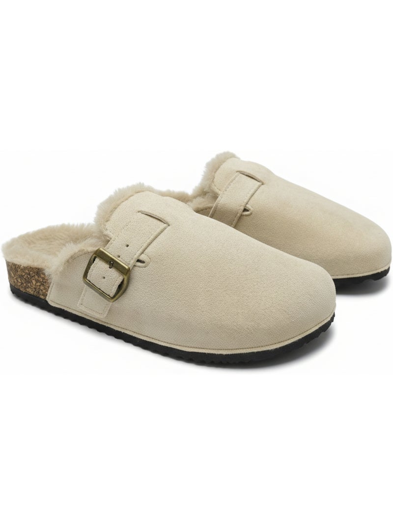 Ozabi sabots mules femme fourrées suédine boucle ajustable Beige - Kiabi