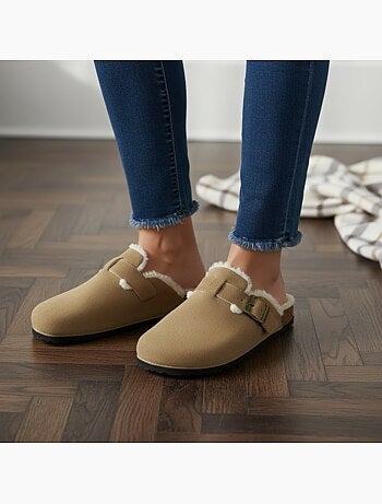 Ozabi sabots mules femme fourrées suédine boucle ajustable