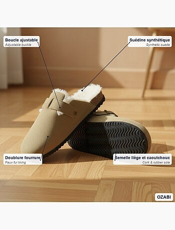 Ozabi sabots mules femme fourrées suédine boucle ajustable