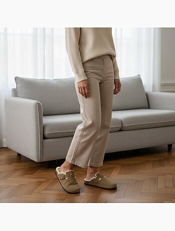 Ozabi sabots mules femme fourrées suédine boucle ajustable