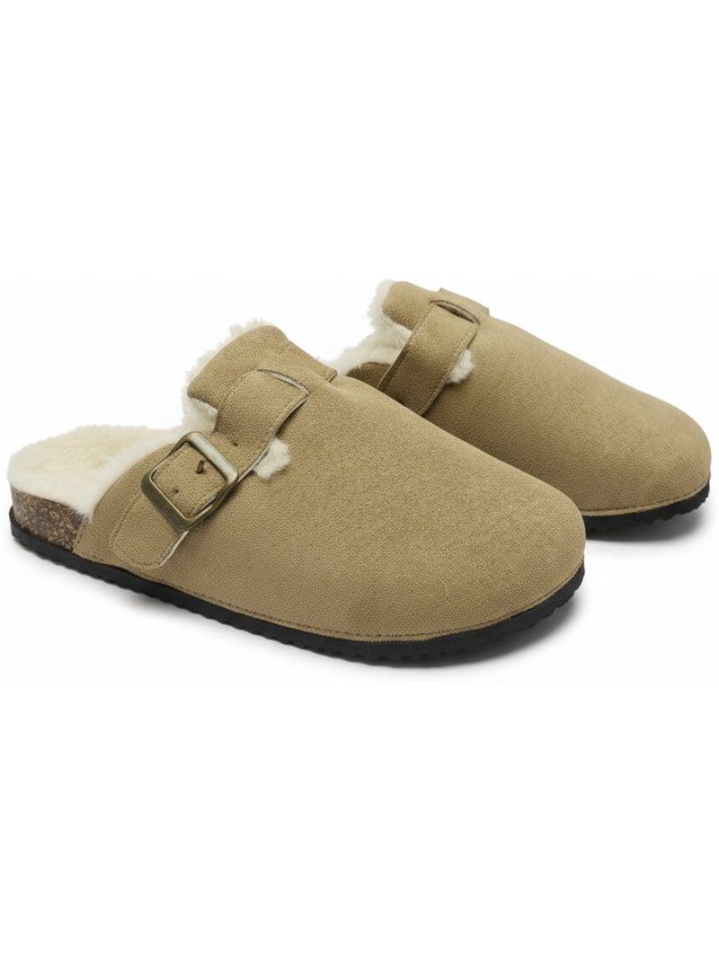 Ozabi sabots mules femme fourrées suédine boucle ajustable Marron clair - Kiabi