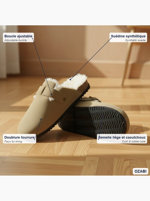 Ozabi sabots mules femme fourrées suédine boucle ajustable - Kiabi