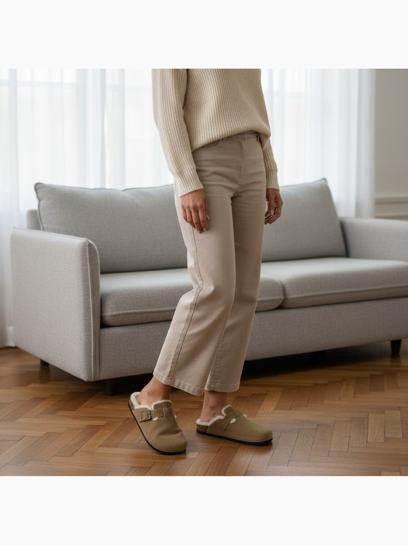 Ozabi sabots mules femme fourrées suédine boucle ajustable Marron clair - Kiabi