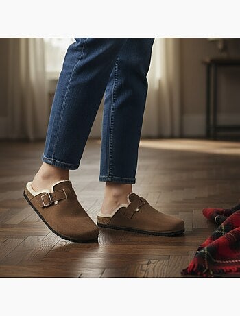 Ozabi sabots mules femme fourrées suédine boucle ajustable