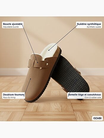 Ozabi sabots mules femme fourrées suédine boucle ajustable