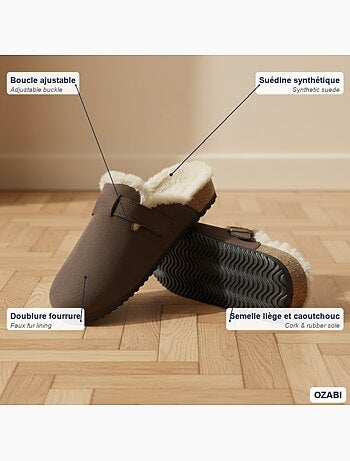 Ozabi sabots mules femme fourrées suédine boucle ajustable