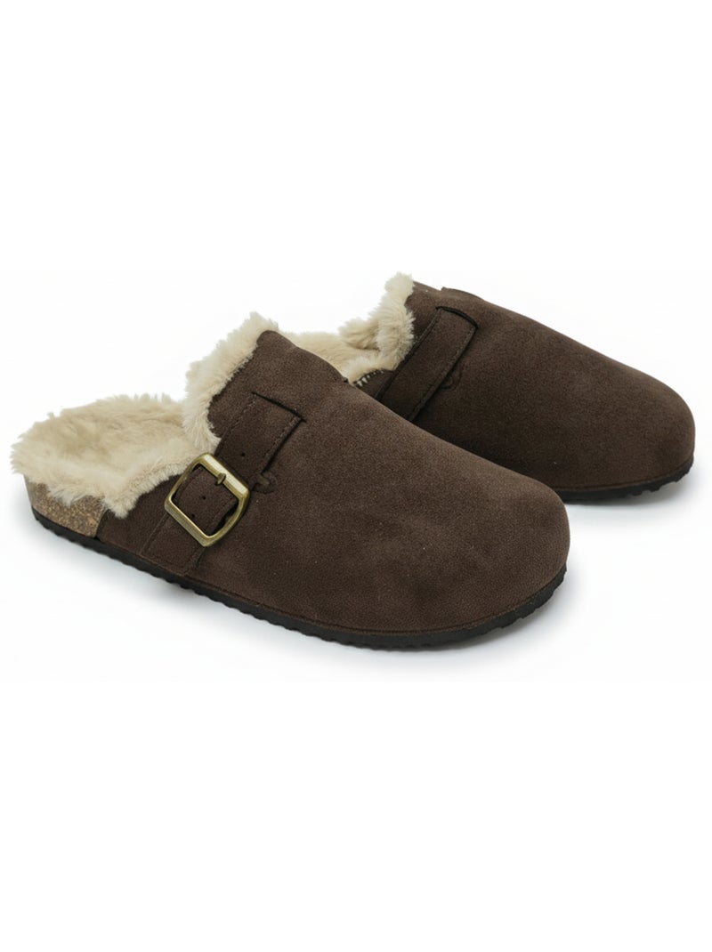 Ozabi sabots mules femme fourrées suédine boucle ajustable Marron - Kiabi