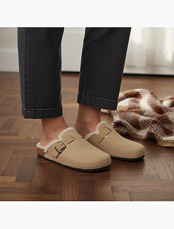 Ozabi sabots mules femme fourrées suédine boucle ajustable